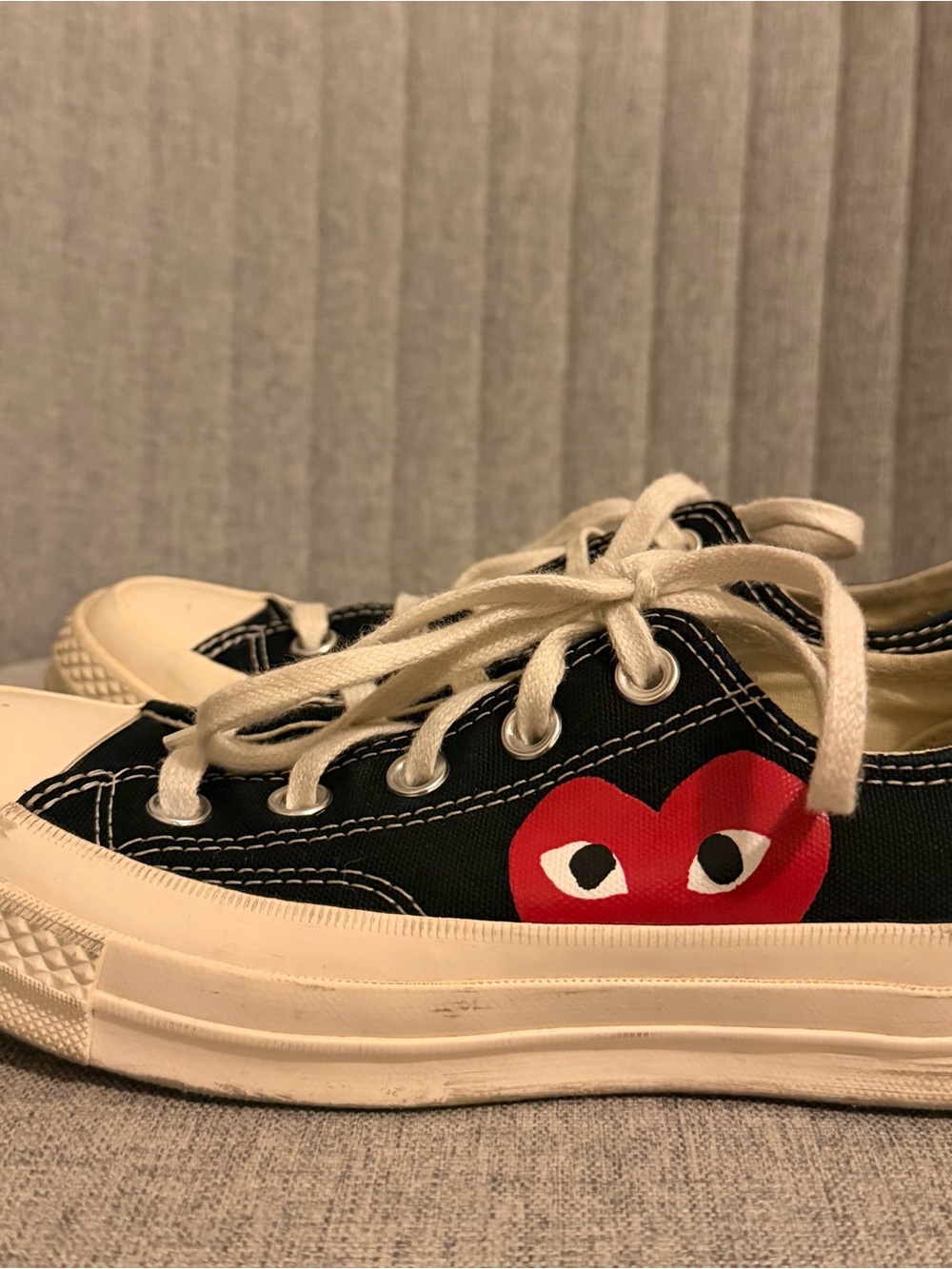 Converse Black Canvas Low-Top Sneakers with Red Heart Graphic